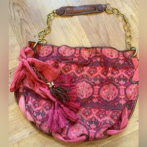 Beautiful raspberry Juicy Couture vintage boho tote, tassels with bow